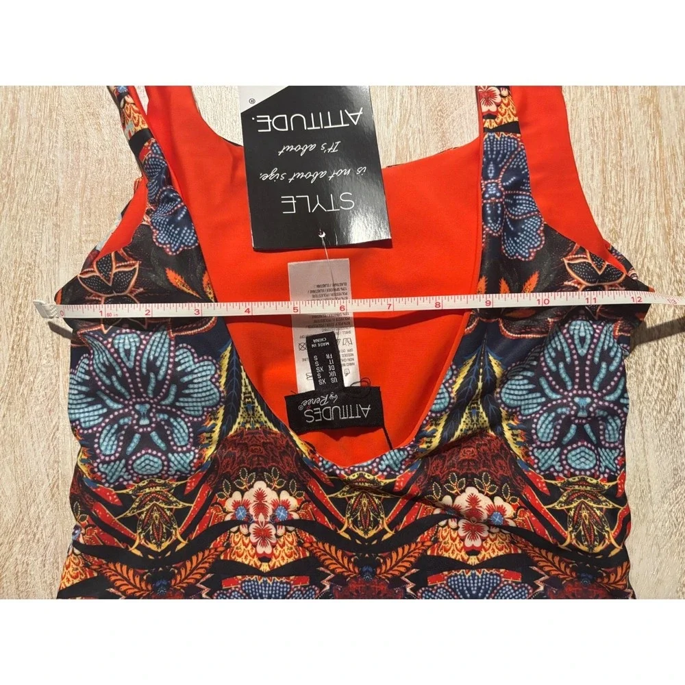 NWT Attitudes by Renee‎ One Piece Swimsuit Womens XS Orange Reversible Floral